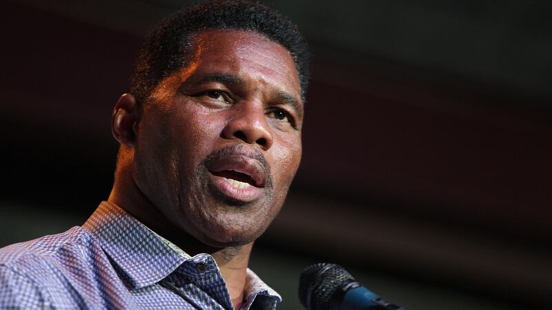 FILE - Herschel Walker, GOP candidate for the U.S. Senate for Georgia, speaks at a primary...