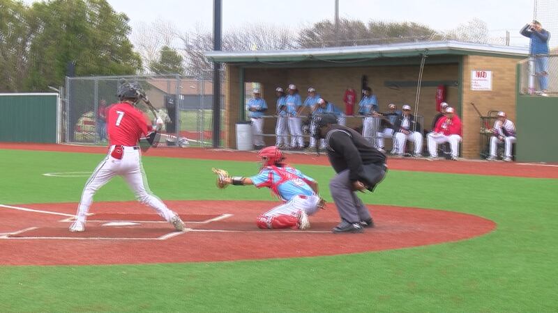 Blake Vanderburg (7) hits a triple.