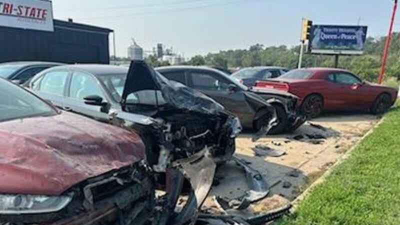 Police say a driver crashed into multiple parked cars when trying to avoid hitting a deer.