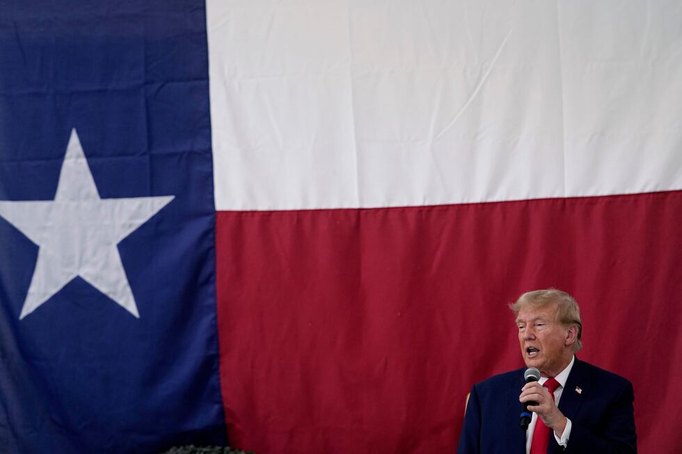 Republican presidential candidate and former President Donald Trump speaks to Texas state...
